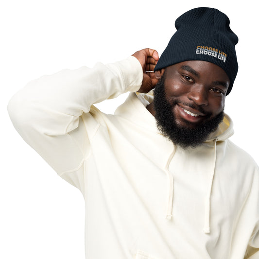 Organic Ribbed Beanie - Choose Life