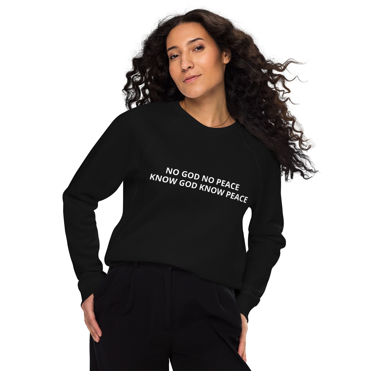 Unisex Organic Raglan Sweatshirt - No God No Peace